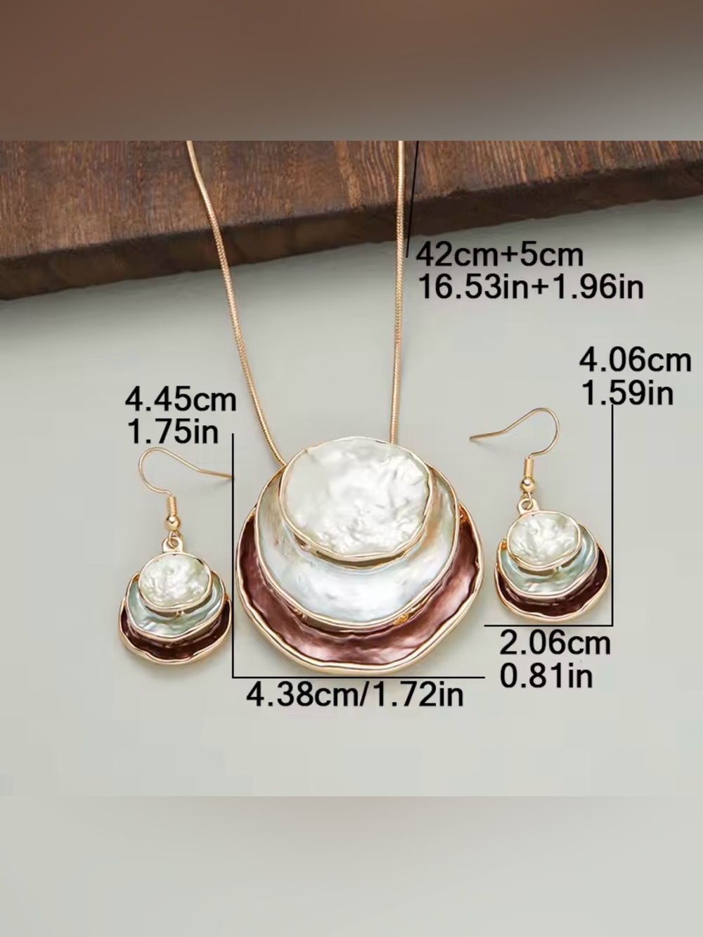 Gold-Tone White and Brown Layered Shell Necklace & Earrings Set